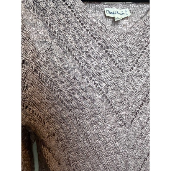 Cloud chaser V Neck Sweater Heathered Open Knit Cozy Layers - Picture 3 of 8